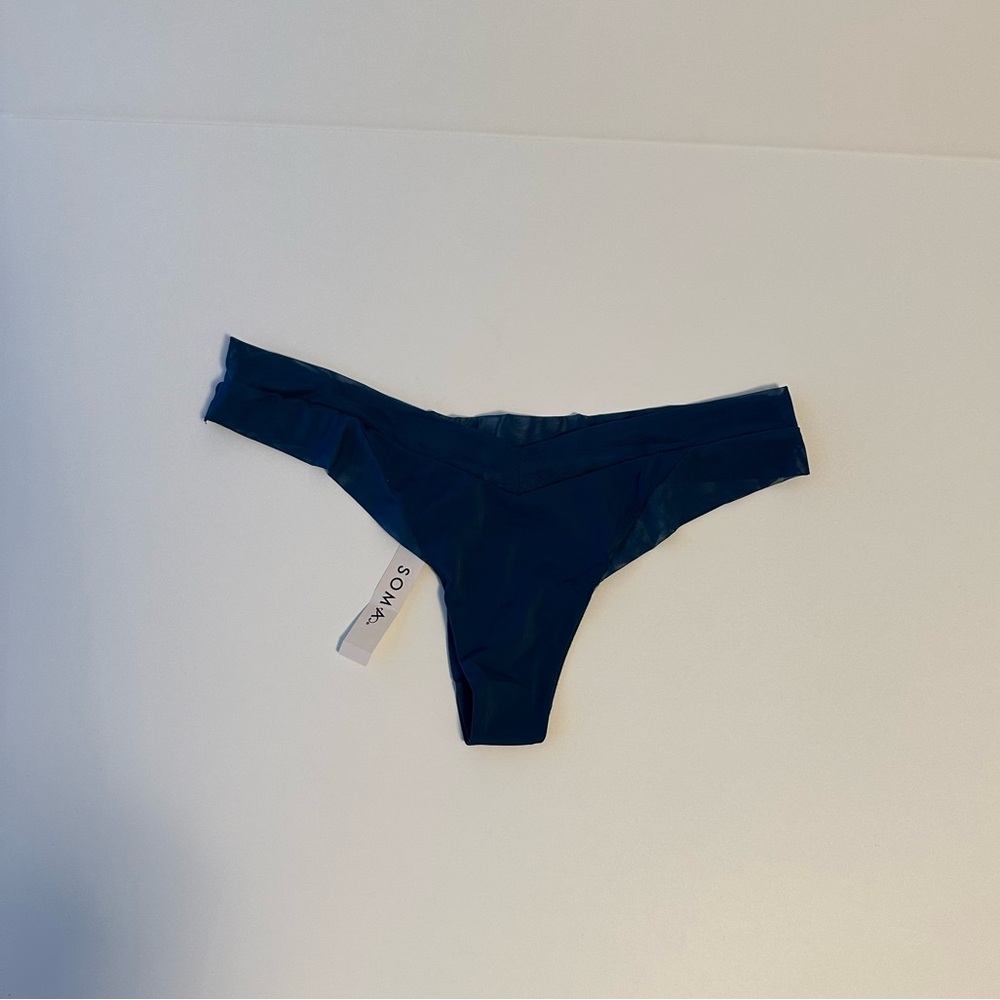Soma Blue My Mind Mesh Thong M NWT